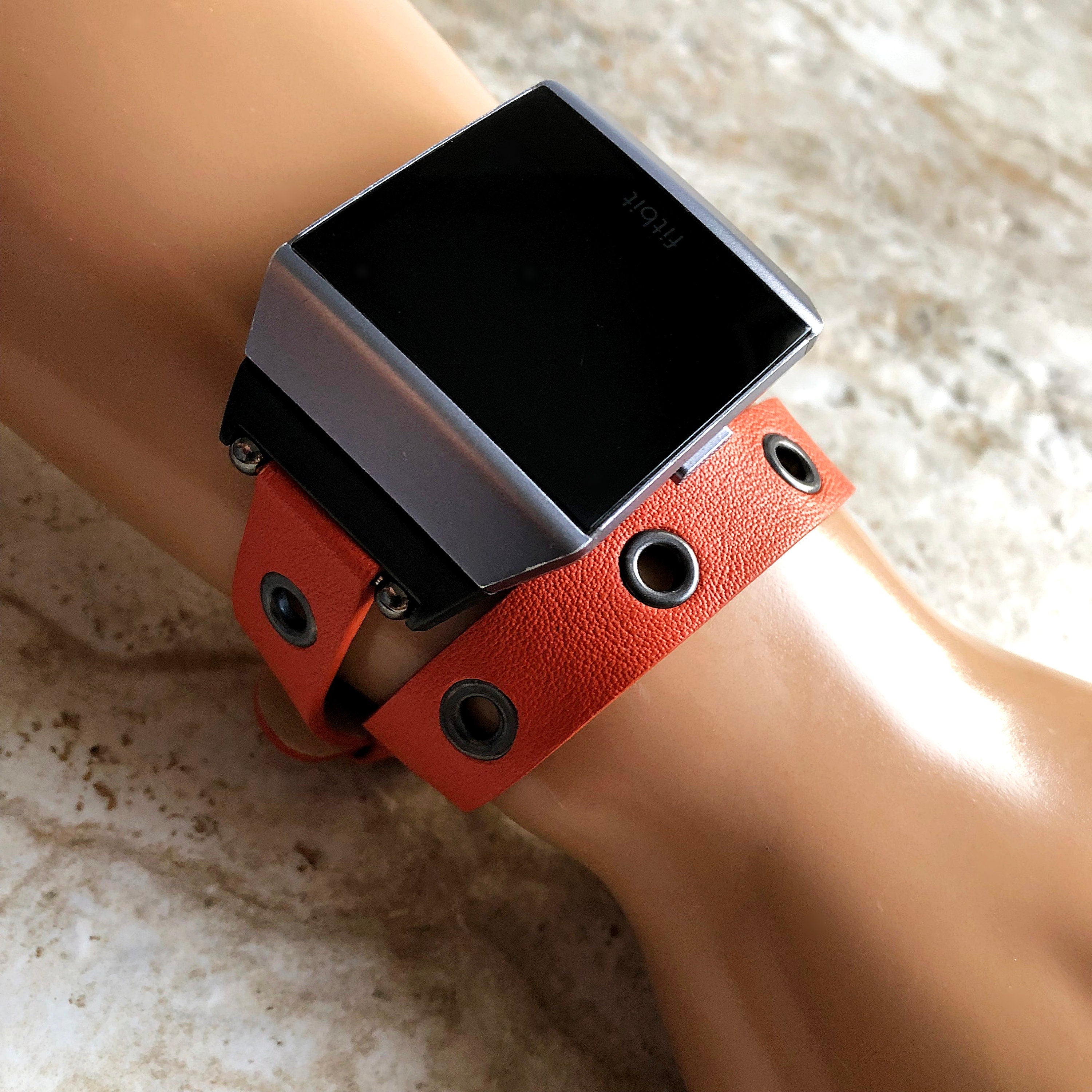 Fitbit Ionic Orange Band for Double Wrap Around Wrist Soft Eco Vegan Leather Watch Strap Twice Bracelet SB in Silver Rose Gold Black Finish